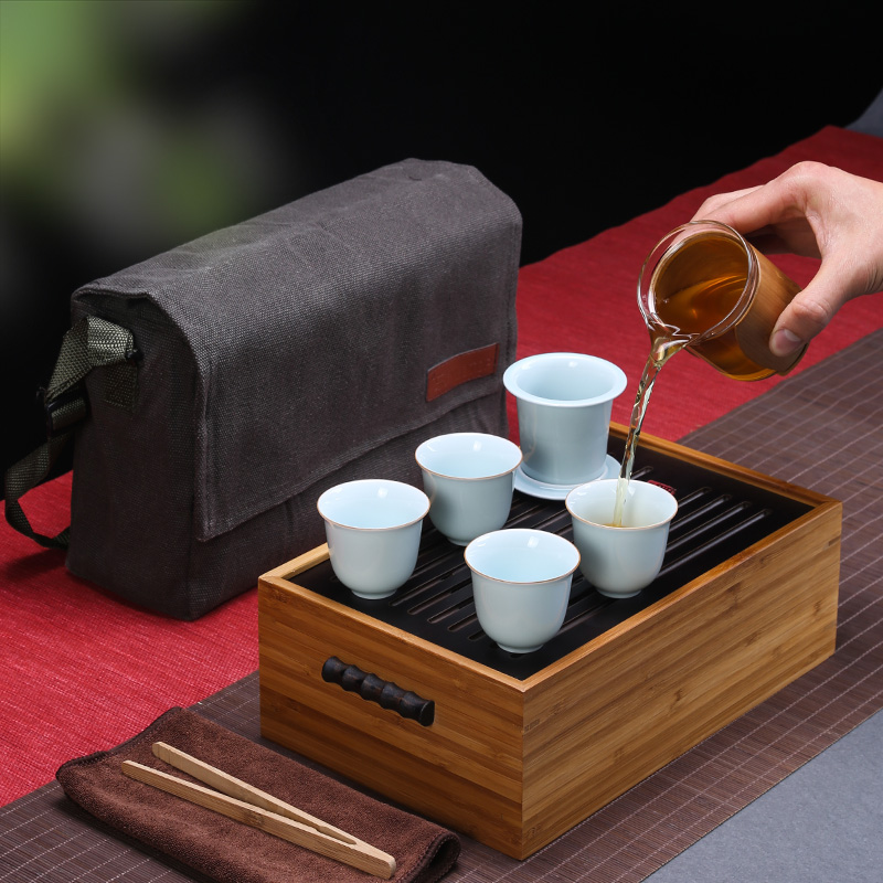 Portable glass tea set set ceramic travel office kung fu tea set home simple tea maker customization