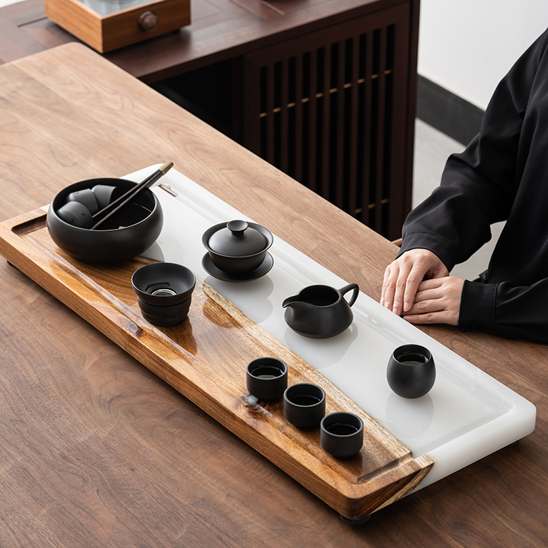 Wooden fossil tea plate wp whole household modern minimal stone tea table dry tea table single layer tea set set