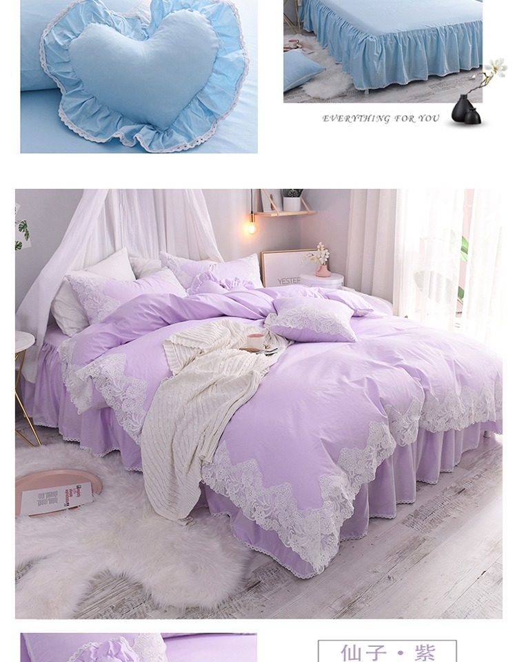 Công chúa ren gió bông denim giường cotton Hàn Quốc phiên bản của đơn giản 1.8 đúp áp dụng váy ngủ tờ mô hình - Bộ đồ giường bốn mảnh chăn ga gối đệm