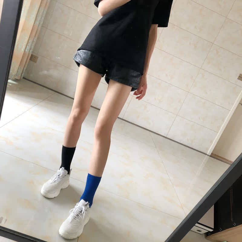 Mùa hè lưới màu đỏ vớ của phụ nữ Kẹo Hàn Quốc màu rắn màu tím Phụ nữ màu tím đống Nhật Bản vớ với dép vớ nữ cổ ngắn