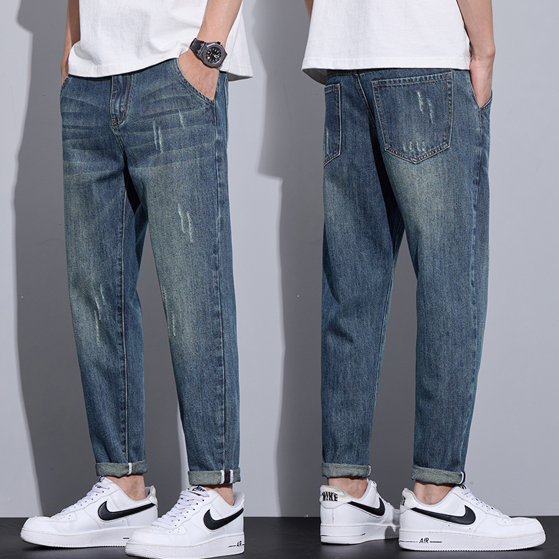 Woodpecker 2026 Summer New Men's Jeans Loose Tapered Harem Pants Trendy Versatile Straight Nine-Point Pants