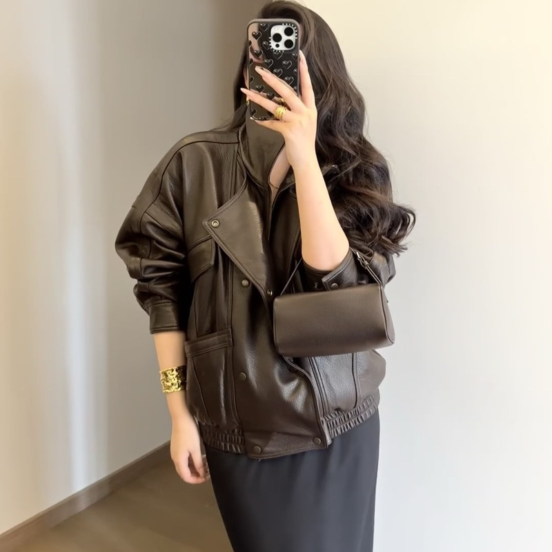 Haining Genuine Leather Women's Short Jacket 2026 Spring New Loose Popular Sheepskin Versatile Leather Jacket