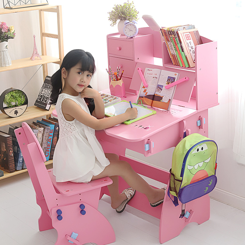 Children's desk chair set Home bedroom Primary school student girl Boy desk chair Princess pink can be lifted