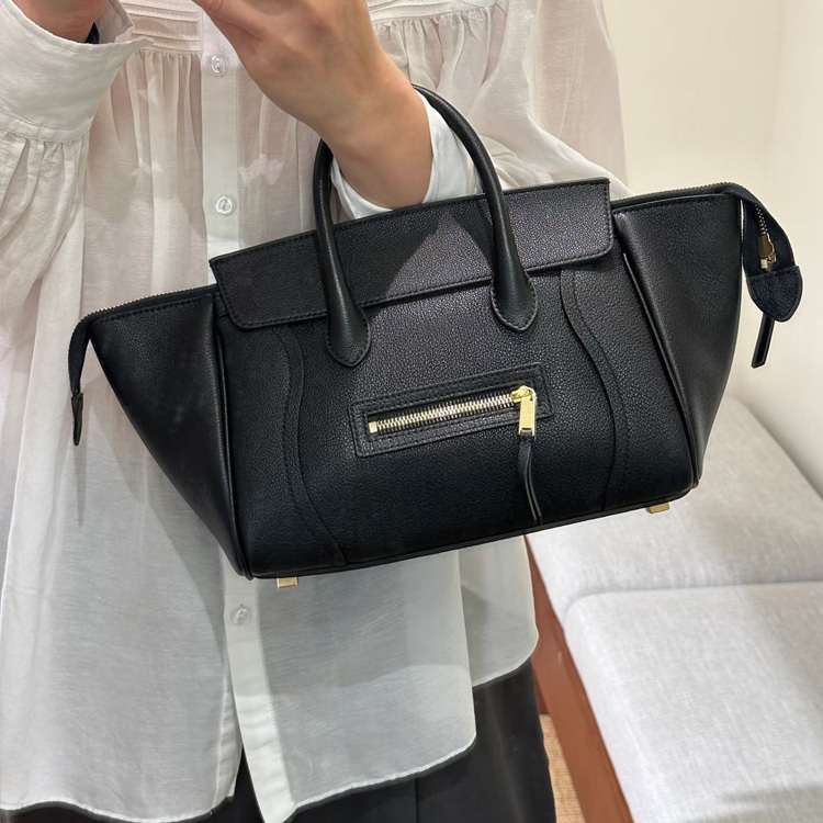 New Grain-Patterned Calfskin Horizontal Smiley Bag, Small Shoulder Crossbody Bag, Handbag, Wing Bat Genuine Leather Women's Bag