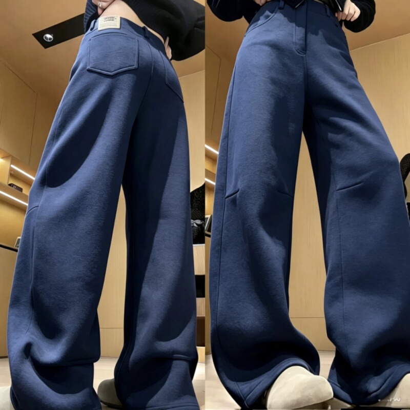 【Folded Pants】New for Autumn and Winter! Korean-Style Crease Design Casual Pants Without Waistband, High-Waisted Straight-Leg Pants