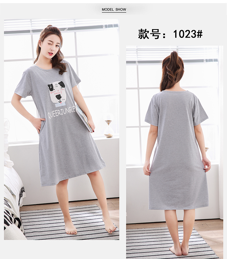 Bộ đồ ngủ nữ cực rộng bằng vải cotton mùa hè phiên bản Hàn Quốc của váy ngủ ngọt ngào và đáng yêu mm chất béo cộng với phân bón XL 200 kg váy ngủ