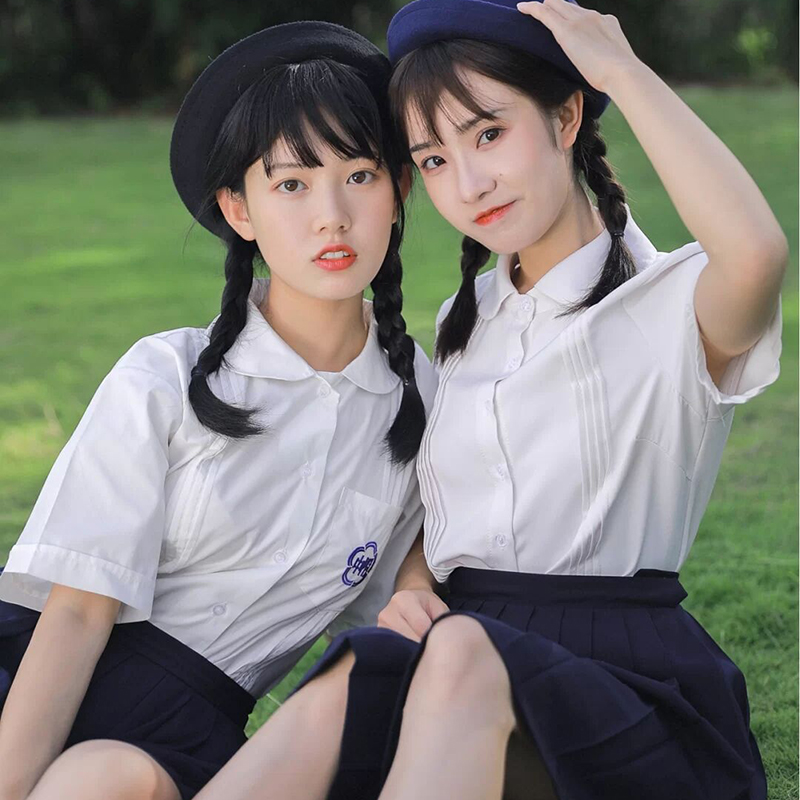 Taiwan Normal University Epiwear Shirt Woman Short Sleeve Organ Pleats White Shirt Jk Uniform School Uniforms Embroidered Round Collar Blouse Summer