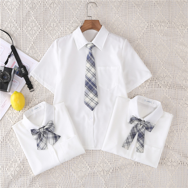 2021 new JK uniform shirt woman short sleeve white blouses student college wind tie butterfly knot shirt summer