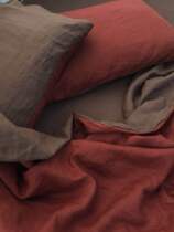 Four-piece set of wine linen linen bedding Contrast color linen four-piece pure linen bedding