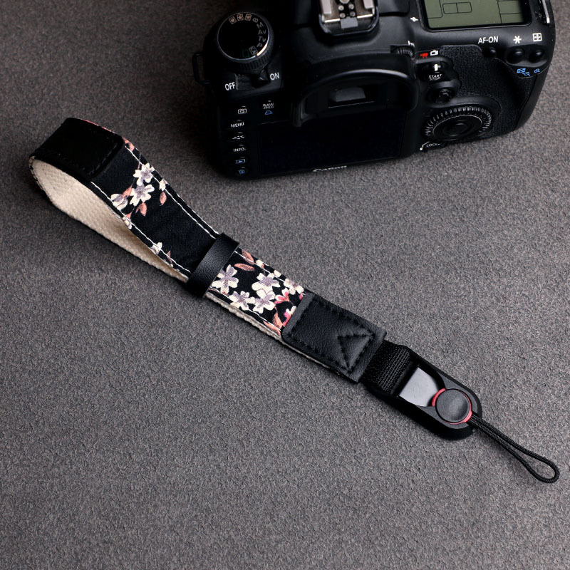 Black Background Cherry Blossom Camera Wrist Strap Quick Release Dslr Wrist Strap Mirrorless Camera Wrist Strap Photography Hand Strap