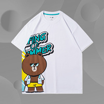 Li Ning Short Sleeve Summer New Cute Brown Bear Joint Printed Male And Female Lovers Loose T-shirt AHSR818