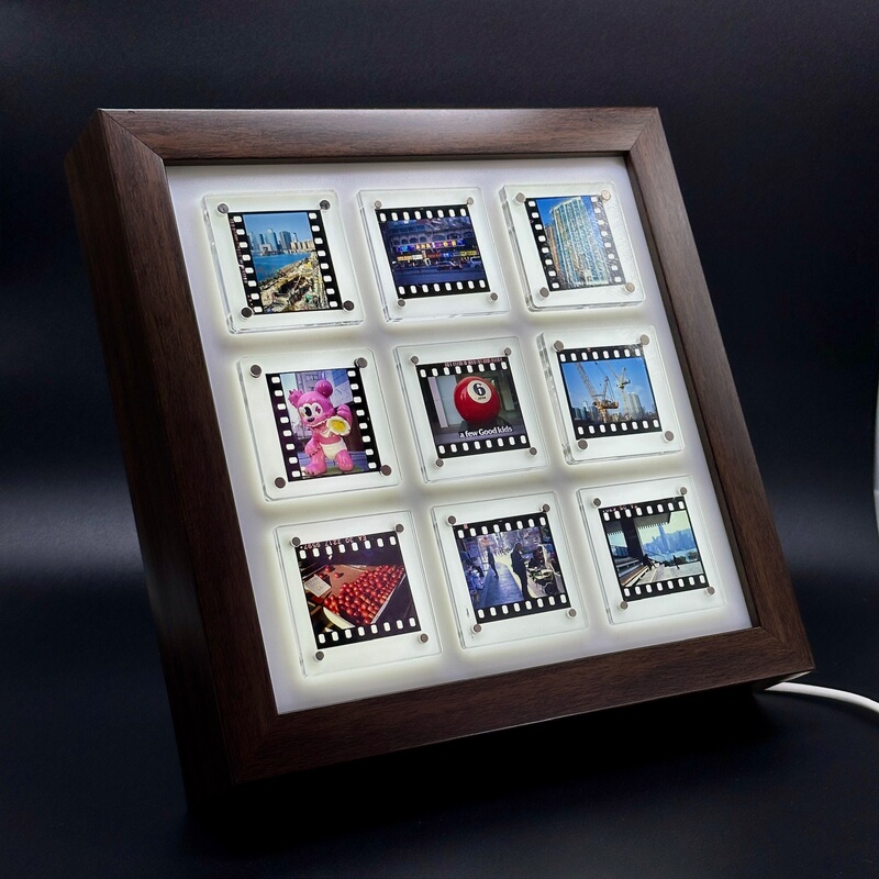 Original Film by Uncle Film: Film Reversal Film 135 Nine-Grid 66 Four-Grid Luminous Photo Frame with Magnetic Attachment, Plug-In, Imitation Wood