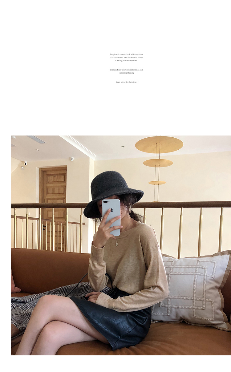 Áo len mỏng cổ tròn màu xanh đậm cổ điển A7seven nữ mùa thu 2018 mới thả lỏng áo đáy mỏng áo khoác len mỏng