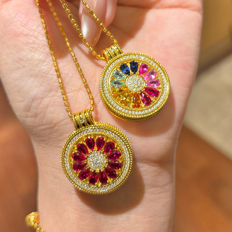 Vising's "Rainbow Compass" Cultured Sapphire and Ruby Two-Wear Pendant S925 Silver [National Inspection Certificate]