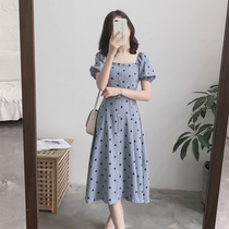 Large size womens clothing 2021 summer new foreign style French niche bubble sleeve belly cover thin very fairy polka dot dress