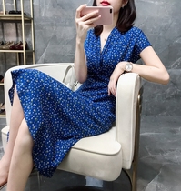 Large size womens clothing 2021 summer French bellflower skirt fat cover belly age reduction loose thin dress female