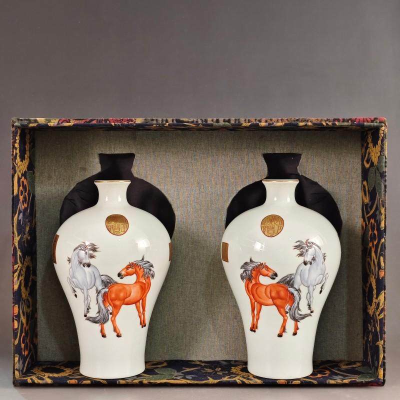 大清乾隆年制炉钧釉双耳棒槌瓶古玩古董老货老物件博古架收藏摆件