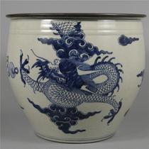 Qing Qianlong blue and white over the wall dragon pattern large vat high play antique collection high goods genuine package old fidelity collection ornaments