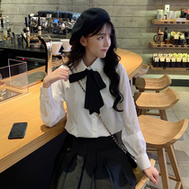 2019 Autumn and Winter New Korean Academy Wind Loose Joker Color Color Bow Strap Bow Lap Blouse