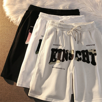 American retro alphabet embroidered fur casual shorts male and female summer ins hip hop loose motion 50% Pants Tide