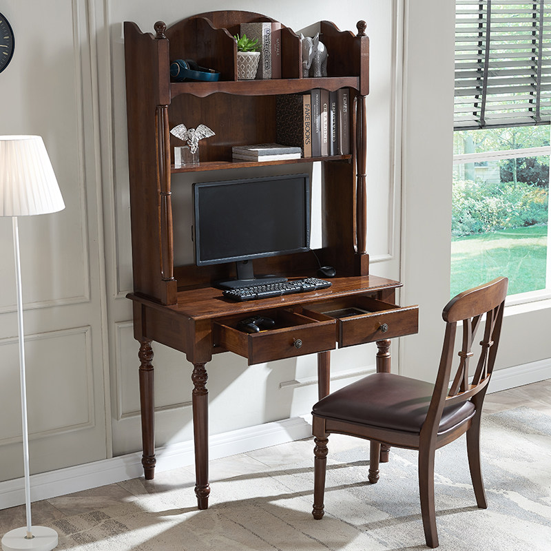 American Full Solid Wood Desk Bookshelf Combined Bedroom Computer Desk Bookcase Integrated Book Room Home Student Desk