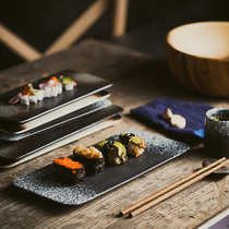 Creative retro Japanese and Korean ceramic dinner plate Restaurant commercial household sushi plate rectangular flat tray snack plate
