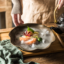 Japanese-style ceramic sashimi plate Dry ice plate Japanese hot pot shop salmon plate High-end ice plate sashimi fish raw plate