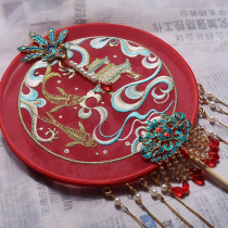 Ancient wind long handle tassel embroidery Palace fan Hanfu round fan female hand-broken cloud fan group fan diy material bag Photography