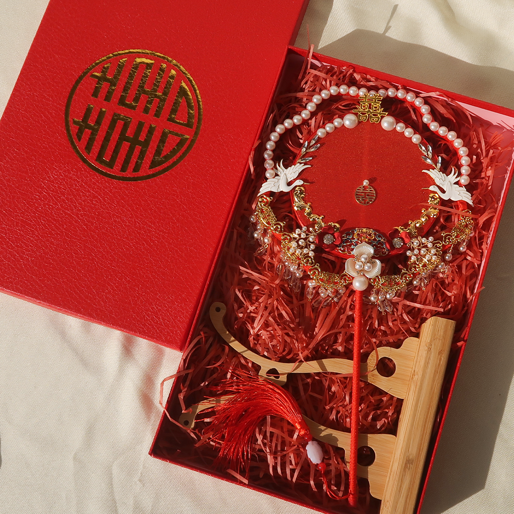 Diy Material of the fan marriage bride Diy Material package of old style married hands with Xiuhe fan red double side fan finished product