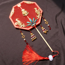 Evening long handle Group fan finished ancient style Han suit tassel Palace fan broken cloud fan handmade bride Xiuhe wedding fan hand holding fan