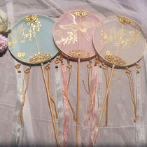 Evening original printing hot gilding long handle group Palace fan pine crane fairy Hanfu photography props DIY handmade fan