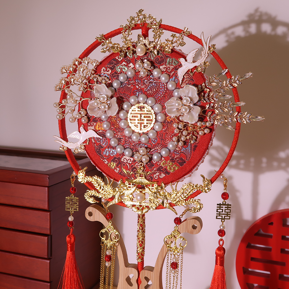 Chinese bride wedding celebration fan fan fan double side fan high-end red classical finished product diy package