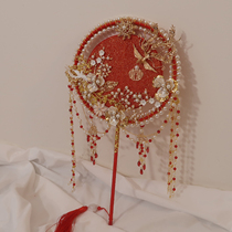 Chinese bride long handle fan diy handmade fan Xiu honey wedding gift fan packaged