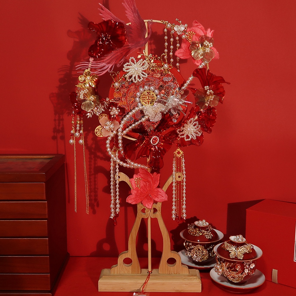 Chinese style group fan show and bridal knot wedding out of hand and wedding fan diy material bag decorated with ancient wind finished fan-Taobao