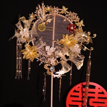 Bride Chinese Wedding Celebration Champagne Cluster Fan Show Fan Fan Fan with Diy Materials Packed Red Book