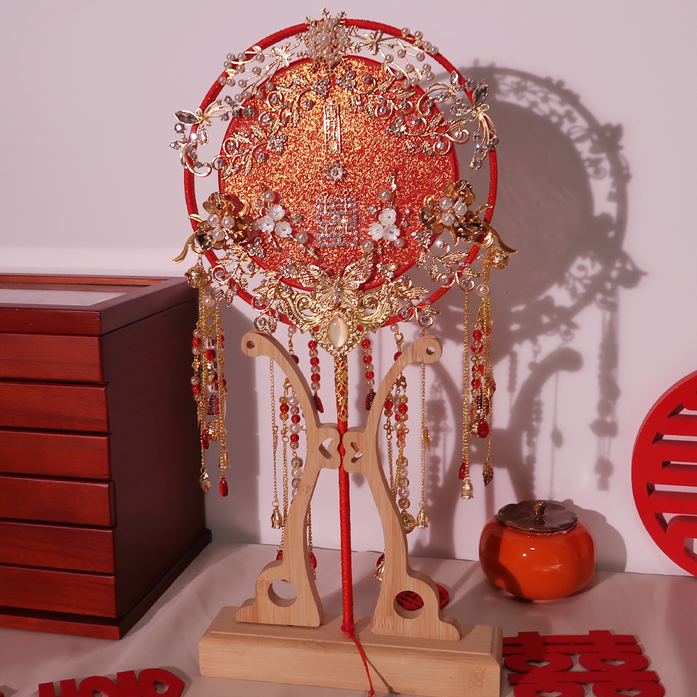 Chinese wedding Xiuhe hands with flower cluster fan marriage bride diy material bag married fan high-end fan fan fan