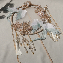 Blue Xianhe Ancient Bride Fan China Fenghan Wedding Xiu Hu Fan Chinese Xiuhe Clothing Embroidery Clothing Fan