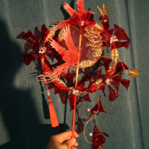 Bride wedding fan fan fan diy little red book Chinese wedding fan handheld wedding fan Phoenix Han clothing double lap