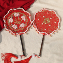 Chinese style show and bride wedding Red Festive Fan Embroidery Hanfu Group Fan Finished Ancient Wind Palace Fan Diy Material Bag