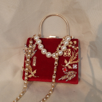 Late chanting original handmade red lipstick gold bag package Chinese retro bridal bride wedding handbag show and accessories accessories