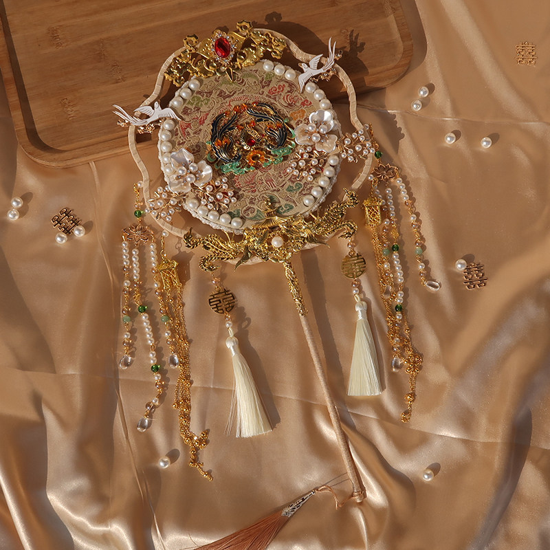 Chinese fan gold manual DIY material package Han handle bride Xiuhe Xiuhe clothing Longfeng coat wedding marriage