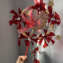 Ancient wind red Hanclock fan bride Chinese handheld flower wedding Xiuhe fan handmade fan diy material package
