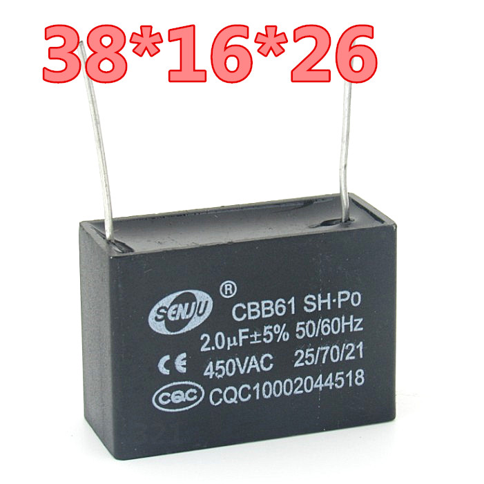 CBB61 small black clip stitch start capacitor 2 0UF 2UF 450VAC 450VAC motor