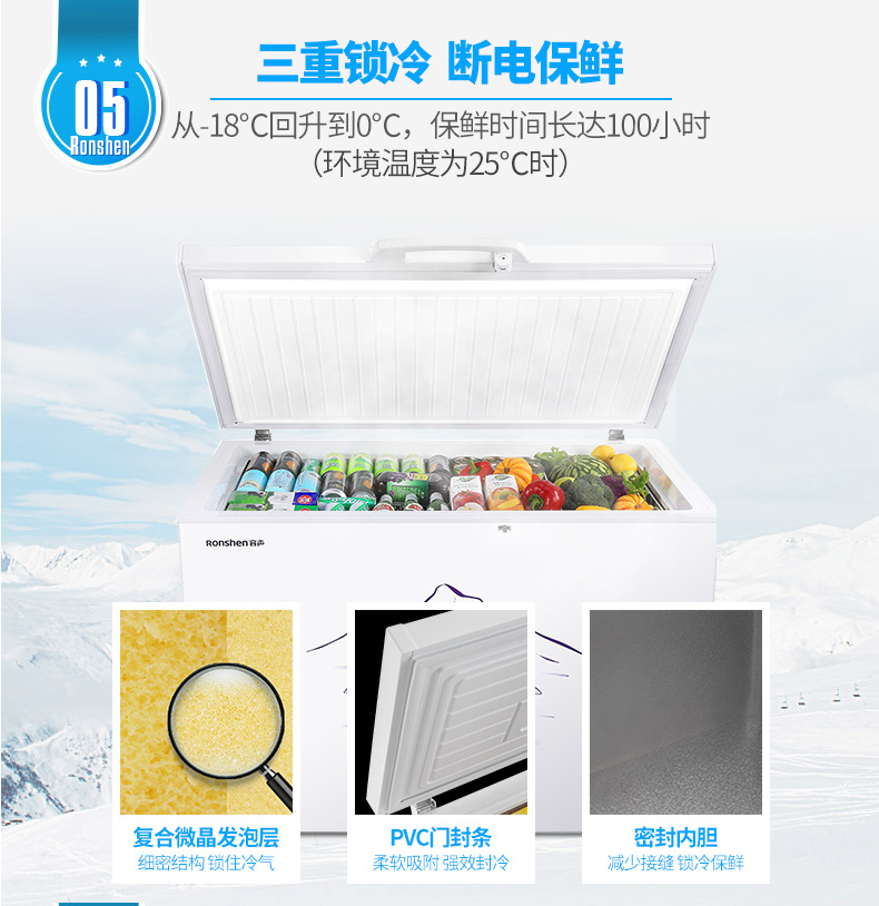 Tủ đông lạnh Ronshen / Rongsheng BD / BC-309MD Tủ đông thương mại Hộ gia đình công suất lớn Tủ đông lạnh ngang - Tủ đông tu lanh sanaky