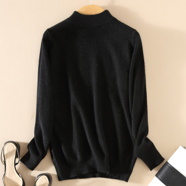 Off-code clearance spring and autumn half turtleneck cardigan women's pullover short sweater loose large size bottoming knitted sweater