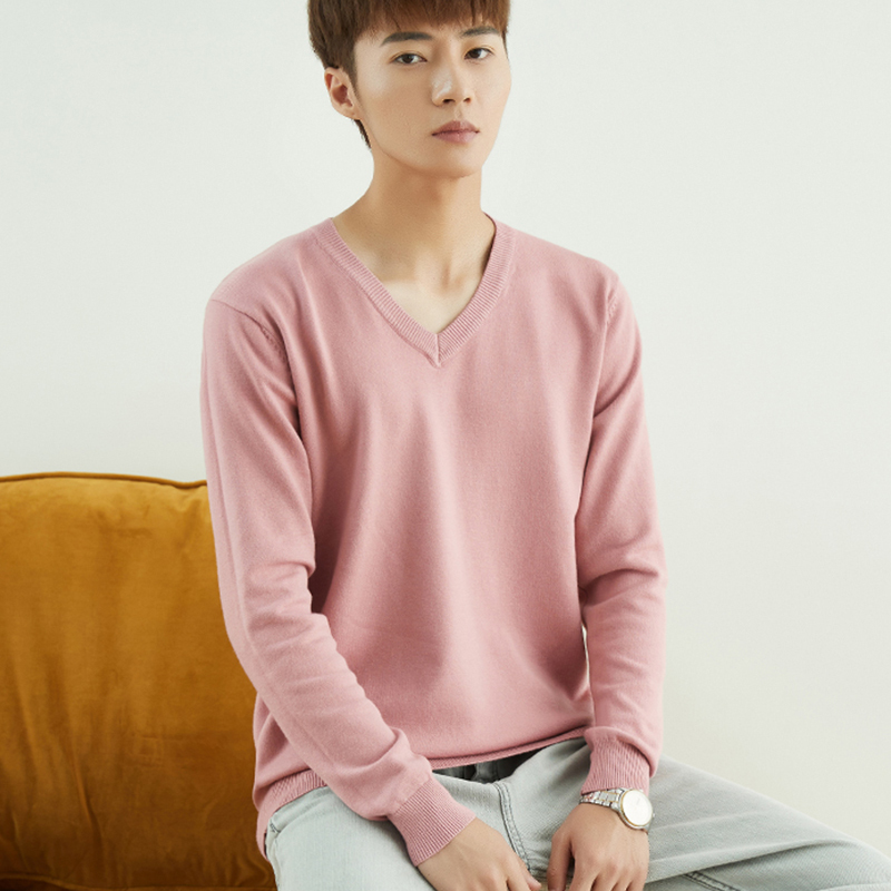 Men's Round Neck V-Neck Pullover Sweater Long-Sleeve Base Knitwear Warm Inner Layer Sweater Autumn Loose Men's Fashion