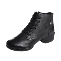 Haroman autumn-winter new genuine leather dance shoes womens soft bottom dancing shoes black square dance shoes heightening modern dance shoes