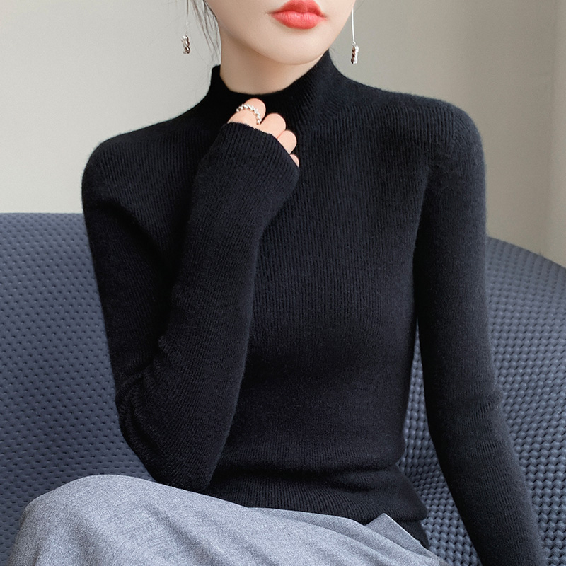 Undershirt woman autumn and winter 2023 new half-high collar sweater with small fragrant wind inside a hitch-knit cardiovert sweatshirt-Taobao