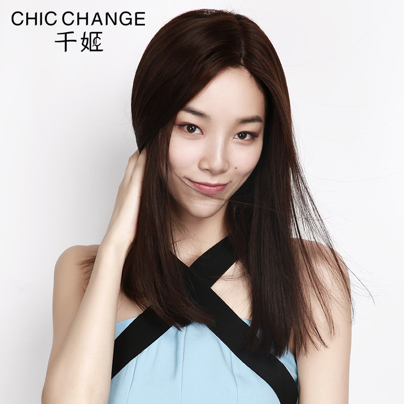 千姬假发女长直发锁骨发 真人发丝无刘海发型齐肩发头套 隐形无痕
