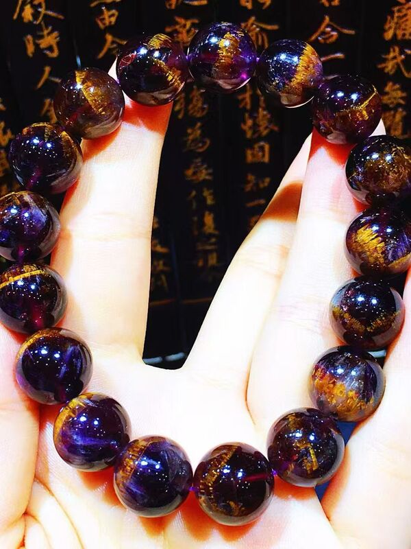 Natural Aurora 23 Bracelet Purple Titanium Crystal Gold Belt Bracelet Black Feather Gold Belt Aurora Super Seven Aurora Three-Circle Bracelet